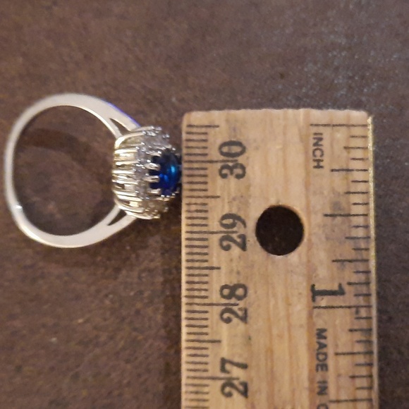 Silver Large Blue Oval Clear Stone Cocktail Ring - Picture 14 of 14
